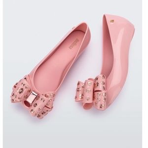 Melissa Sweet XXII PASTEL PINK BALLET FLATS Oversize Bow Chrome Flower Design 7M